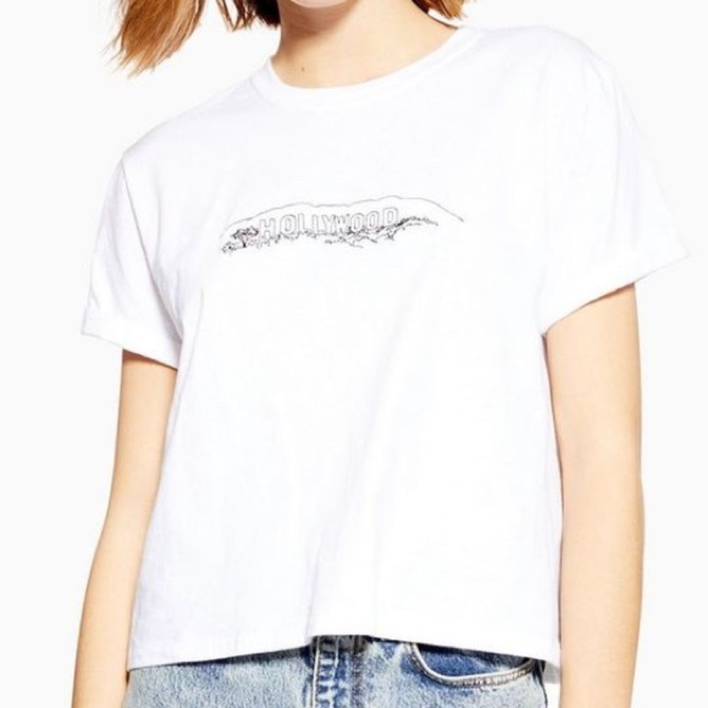 Topshop White Hollywood Graphic Tee | USA 4-6